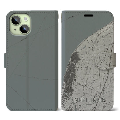 【西蒲（新潟県）】地図柄iPhoneケース（手帳タイプ）モノトーン・iPhone 15 用