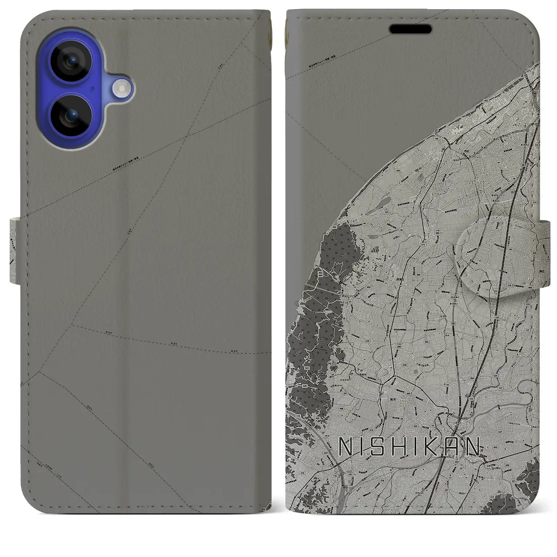 【西蒲(新潟県)】地図柄iPhoneケース(手帳タイプ)モノトーン・iPhone 16 Pro Max 用