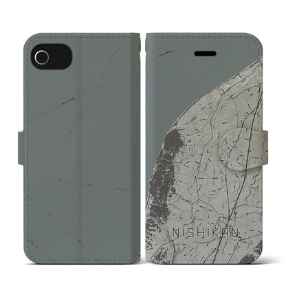 【西蒲（新潟県）】地図柄iPhoneケース（手帳タイプ）モノトーン・iPhone SE（第3 / 第2世代） / 8 / 7 / 6s / 6 用