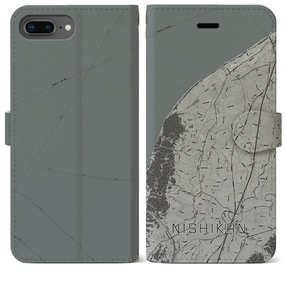 【西蒲（新潟県）】地図柄iPhoneケース（手帳タイプ）モノトーン・iPhone 8Plus /7Plus / 6sPlus / 6Plus 用