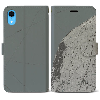 【西蒲（新潟県）】地図柄iPhoneケース（手帳タイプ）モノトーン・iPhone XR 用
