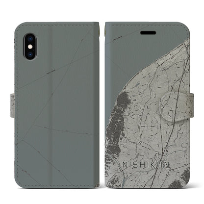 【西蒲（新潟県）】地図柄iPhoneケース（手帳タイプ）モノトーン・iPhone XS / X 用