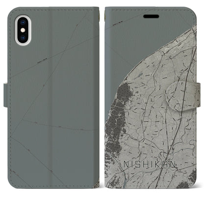 【西蒲（新潟県）】地図柄iPhoneケース（手帳タイプ）モノトーン・iPhone XS Max 用