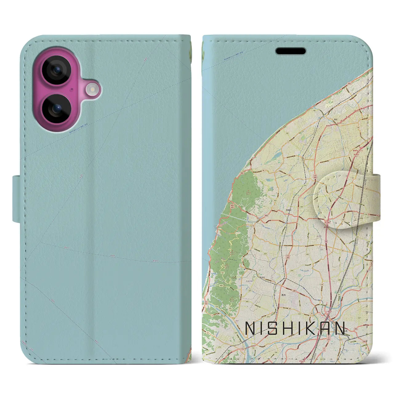 【西蒲（新潟県）】地図柄iPhoneケース（手帳タイプ）ナチュラル・iPhone 16 Pro 用