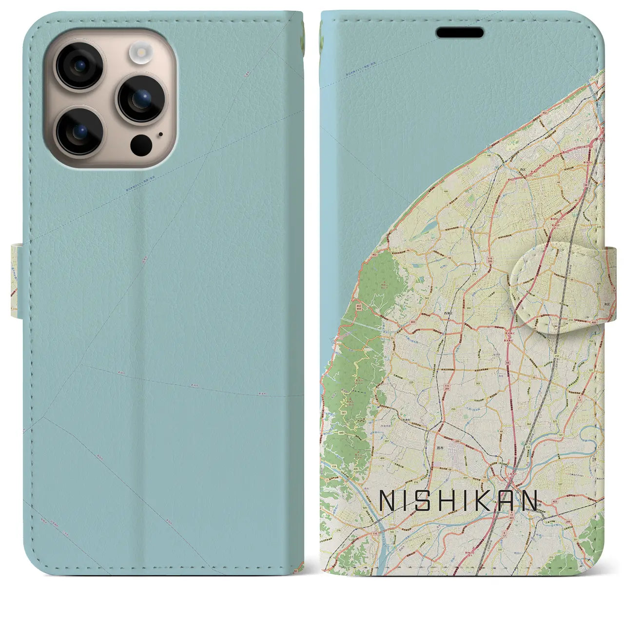 【西蒲（新潟県）】地図柄iPhoneケース（手帳タイプ）ナチュラル・iPhone 16 Plus 用