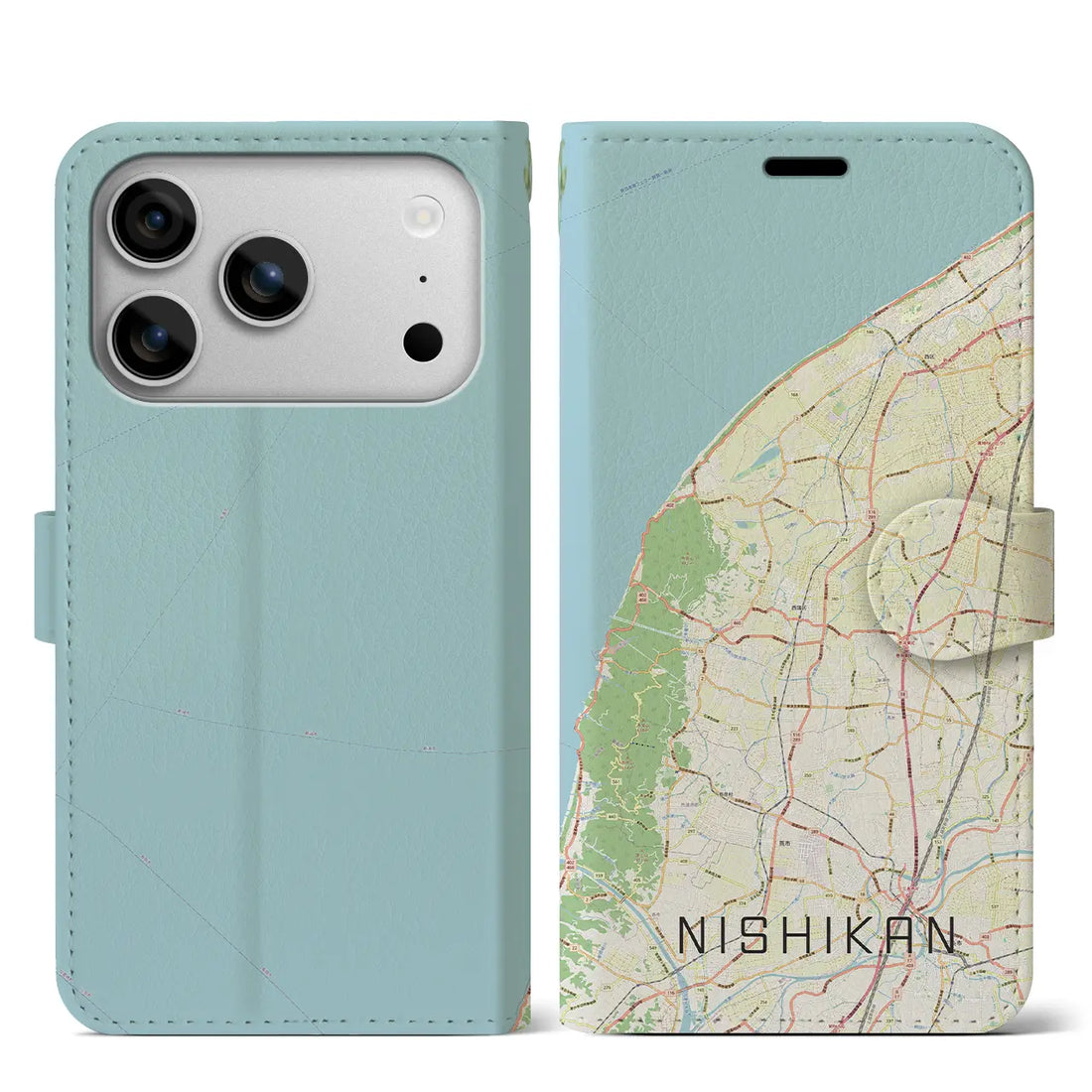 【西蒲(新潟県)】地図柄iPhoneケース(手帳タイプ)モノトーン・iPhone 17 Pro Max 用