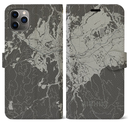 【錦（熊本県）】地図柄iPhoneケース（手帳タイプ）モノトーン・iPhone 11 Pro Max 用