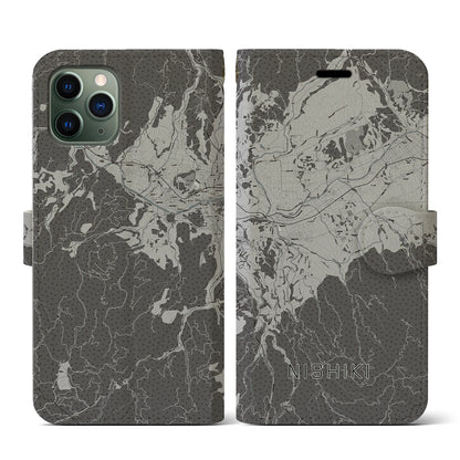 【錦（熊本県）】地図柄iPhoneケース（手帳タイプ）モノトーン・iPhone 11 Pro 用