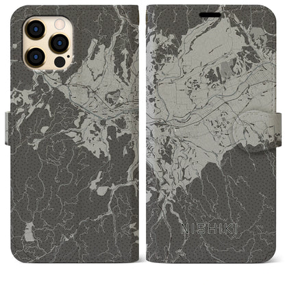 【錦（熊本県）】地図柄iPhoneケース（手帳タイプ）モノトーン・iPhone 12 Pro Max 用