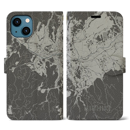 【錦（熊本県）】地図柄iPhoneケース（手帳タイプ）モノトーン・iPhone 13 用