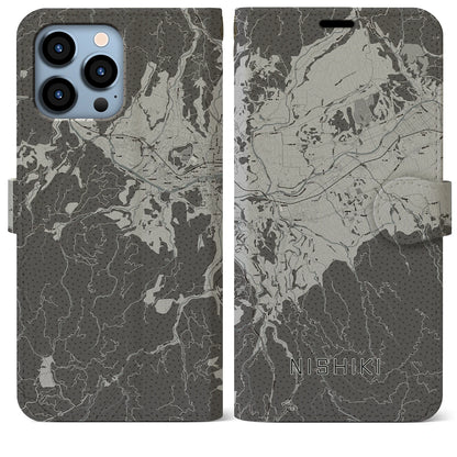 【錦（熊本県）】地図柄iPhoneケース（手帳タイプ）モノトーン・iPhone 13 Pro Max 用