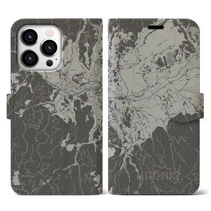 【錦（熊本県）】地図柄iPhoneケース（手帳タイプ）モノトーン・iPhone 13 Pro 用