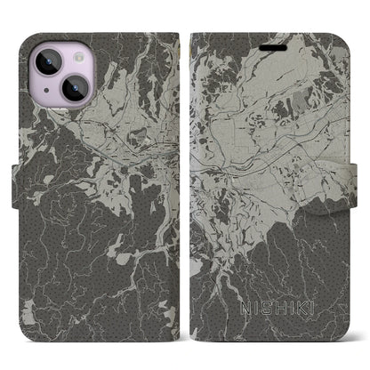 【錦（熊本県）】地図柄iPhoneケース（手帳タイプ）モノトーン・iPhone 14 用