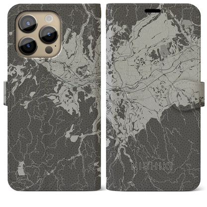 【錦（熊本県）】地図柄iPhoneケース（手帳タイプ）モノトーン・iPhone 14 Pro Max 用