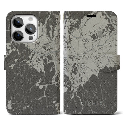 【錦（熊本県）】地図柄iPhoneケース（手帳タイプ）モノトーン・iPhone 14 Pro 用