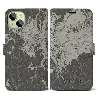 【錦（熊本県）】地図柄iPhoneケース（手帳タイプ）モノトーン・iPhone 15 用