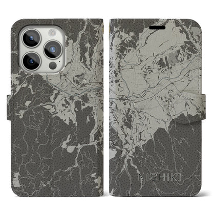 【錦（熊本県）】地図柄iPhoneケース（手帳タイプ）モノトーン・iPhone 15 Pro 用