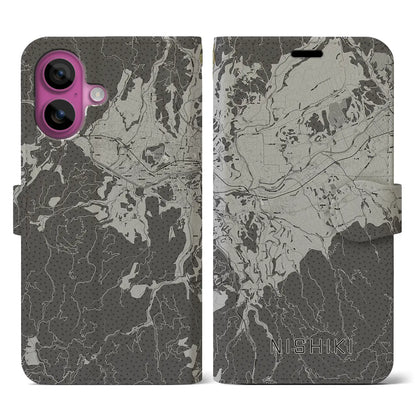 【錦（熊本県）】地図柄iPhoneケース（手帳タイプ）モノトーン・iPhone 16 Pro 用