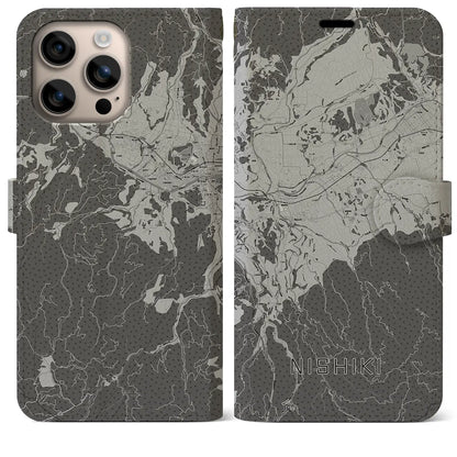 【錦（熊本県）】地図柄iPhoneケース（手帳タイプ）モノトーン・iPhone 16 Plus 用