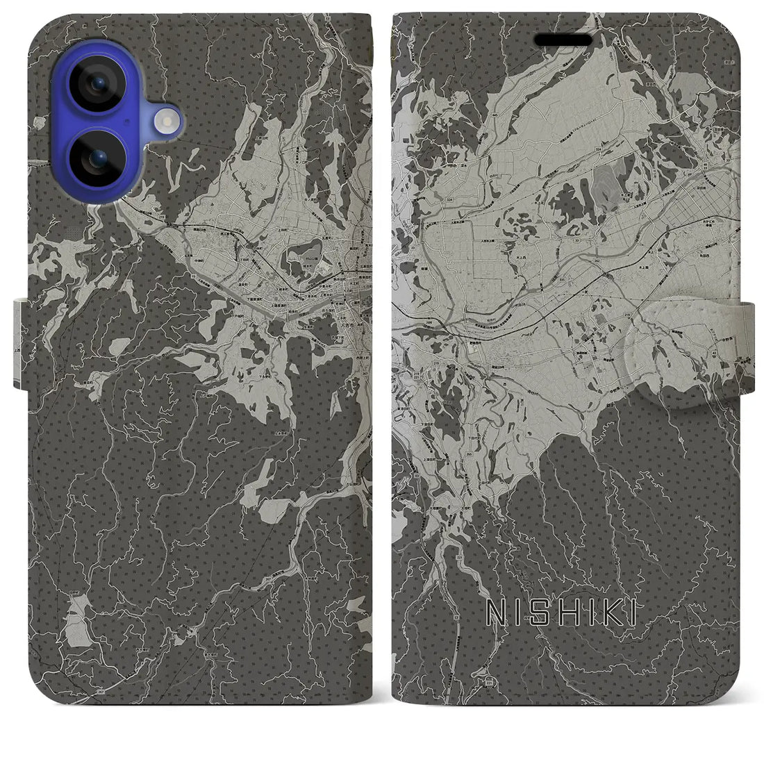 【錦(熊本県)】地図柄iPhoneケース(手帳タイプ)モノトーン・iPhone 16 Pro Max 用