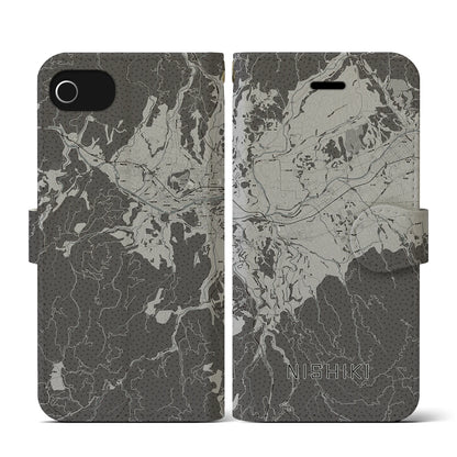 【錦（熊本県）】地図柄iPhoneケース（手帳タイプ）モノトーン・iPhone SE（第3 / 第2世代） / 8 / 7 / 6s / 6 用