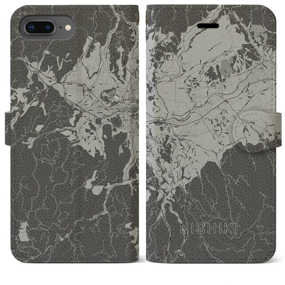 【錦（熊本県）】地図柄iPhoneケース（手帳タイプ）モノトーン・iPhone 8Plus /7Plus / 6sPlus / 6Plus 用