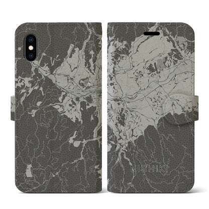 【錦（熊本県）】地図柄iPhoneケース（手帳タイプ）モノトーン・iPhone XS / X 用