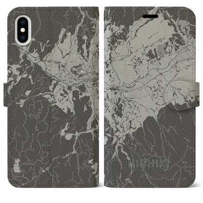 【錦（熊本県）】地図柄iPhoneケース（手帳タイプ）モノトーン・iPhone XS Max 用