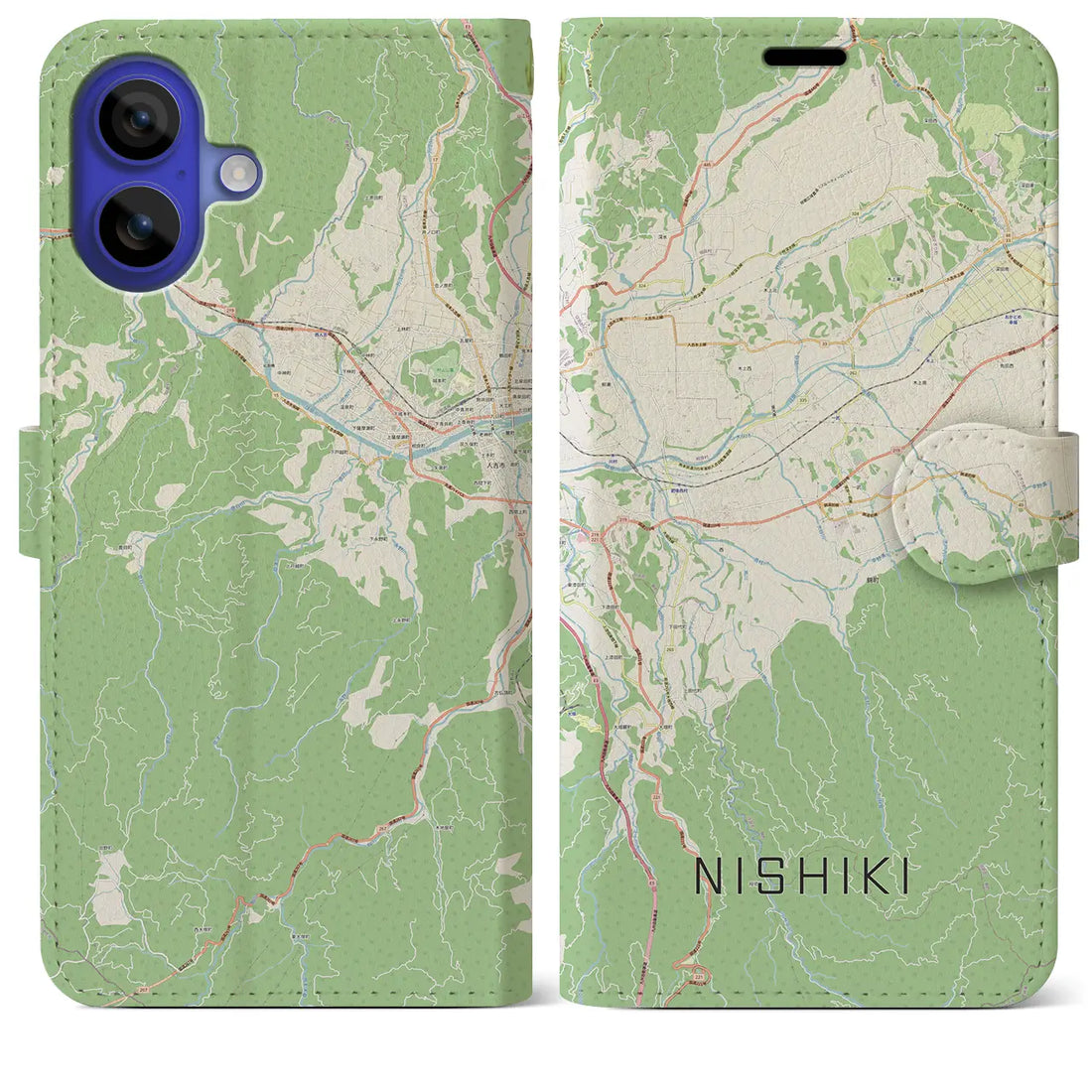 【錦（熊本県）】地図柄iPhoneケース（手帳タイプ）ナチュラル・iPhone 16 Pro Max 用