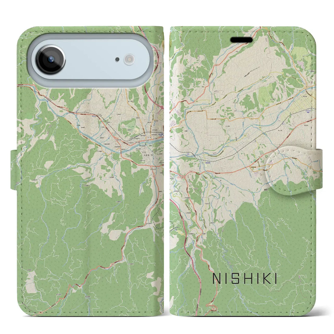 【錦(熊本県)】地図柄iPhoneケース(手帳タイプ)ナチュラル・iPhone 17 Pro Max 用