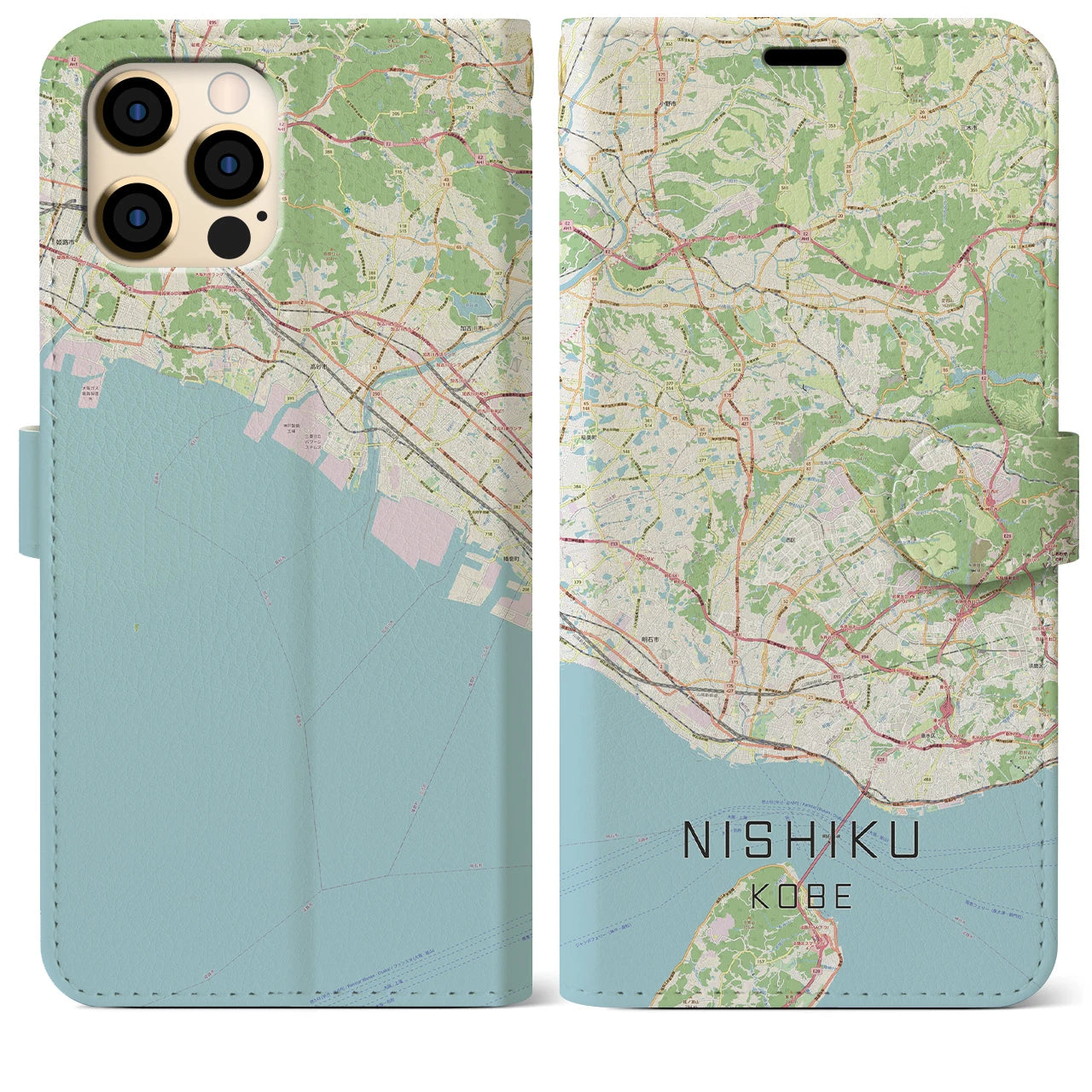 【西区（神戸市）】地図柄iPhoneケース（手帳タイプ）
