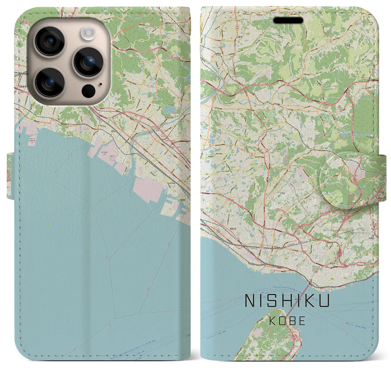 【西区（神戸市）】地図柄iPhoneケース（手帳タイプ）ナチュラル・iPhone 16 Plus 用