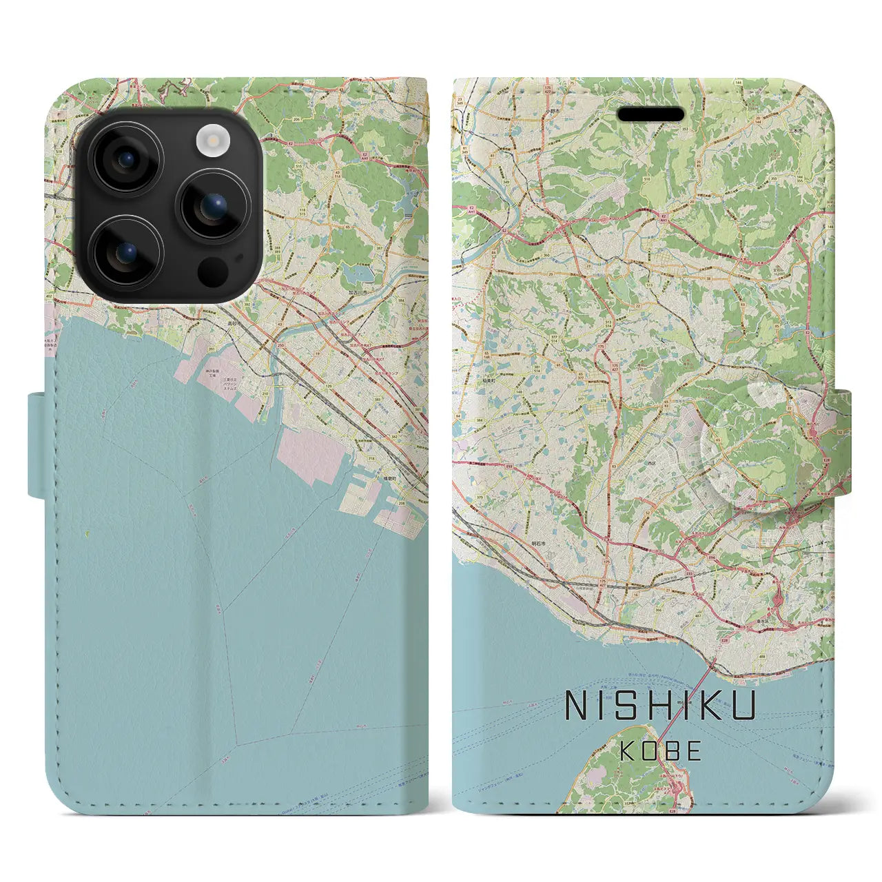 【西区（神戸市）】地図柄iPhoneケース（手帳タイプ）ナチュラル・iPhone 16 用