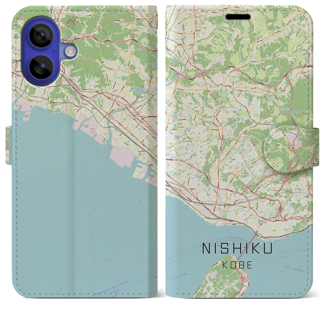 【西区（神戸市）】地図柄iPhoneケース（手帳タイプ）ナチュラル・iPhone 16 Pro Max 用