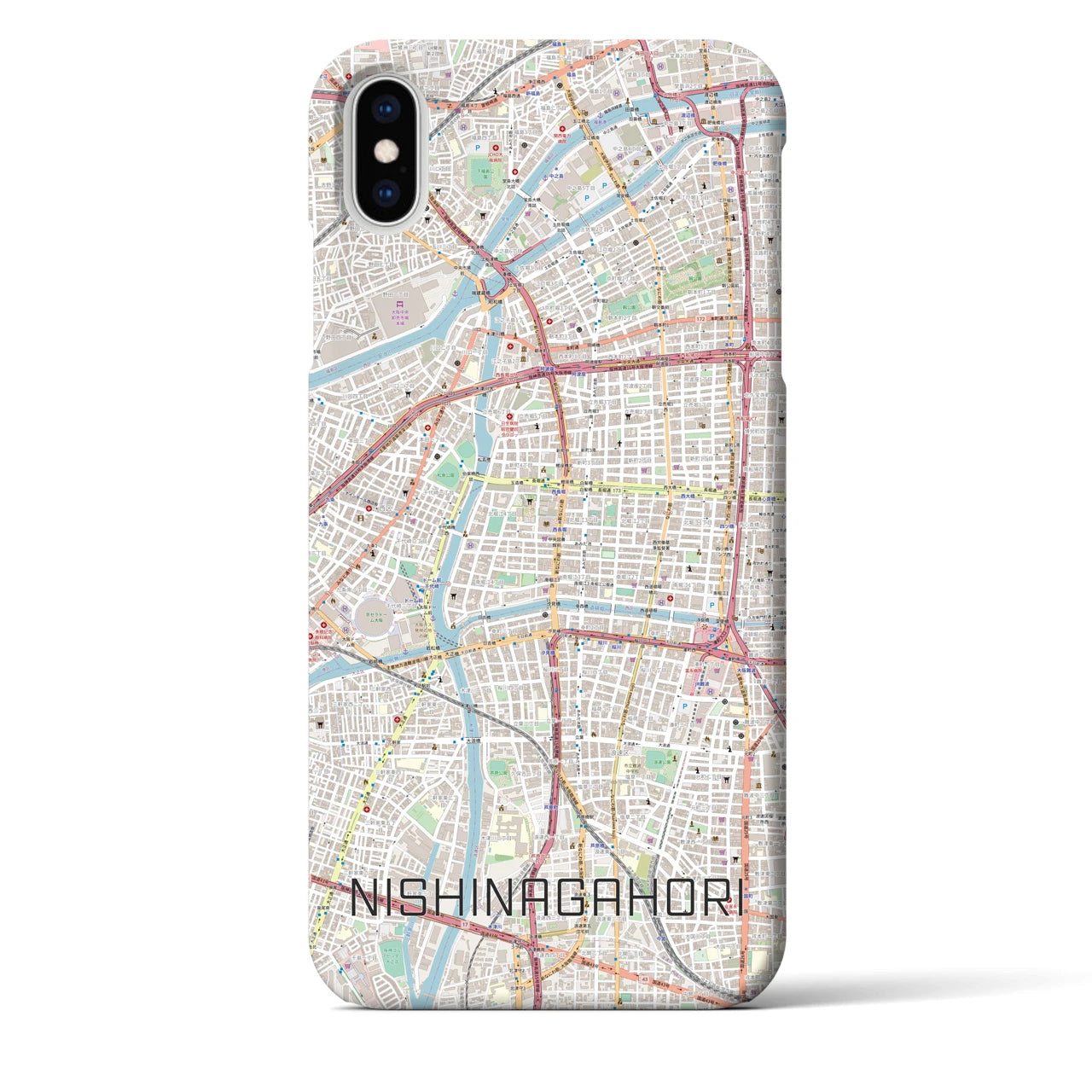 【西長堀（大阪府）】地図柄iPhoneケース（バックカバータイプ）