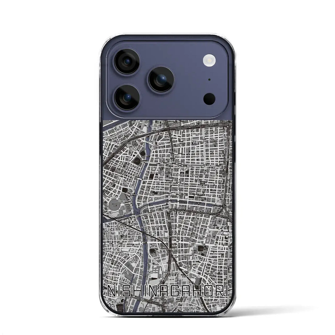 【西長堀（大阪府）】地図柄iPhoneケース（クリアタイプ）モノトーン・iPhone 17 Pro Max 用