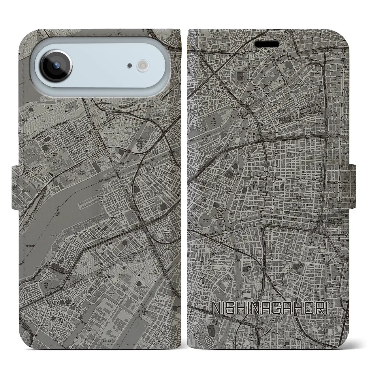 【西長堀（大阪府）】地図柄iPhoneケース（手帳タイプ）