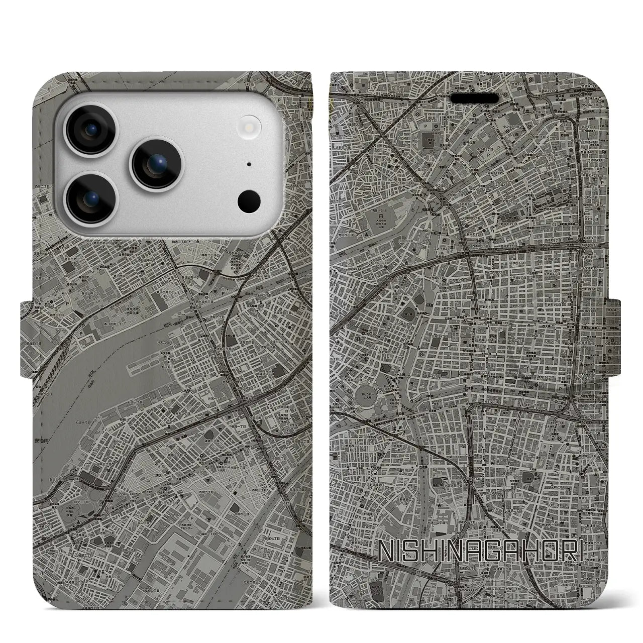 【西長堀（大阪府）】地図柄iPhoneケース（手帳タイプ）