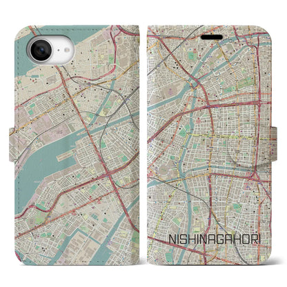 【西長堀（大阪府）】地図柄iPhoneケース（手帳タイプ）