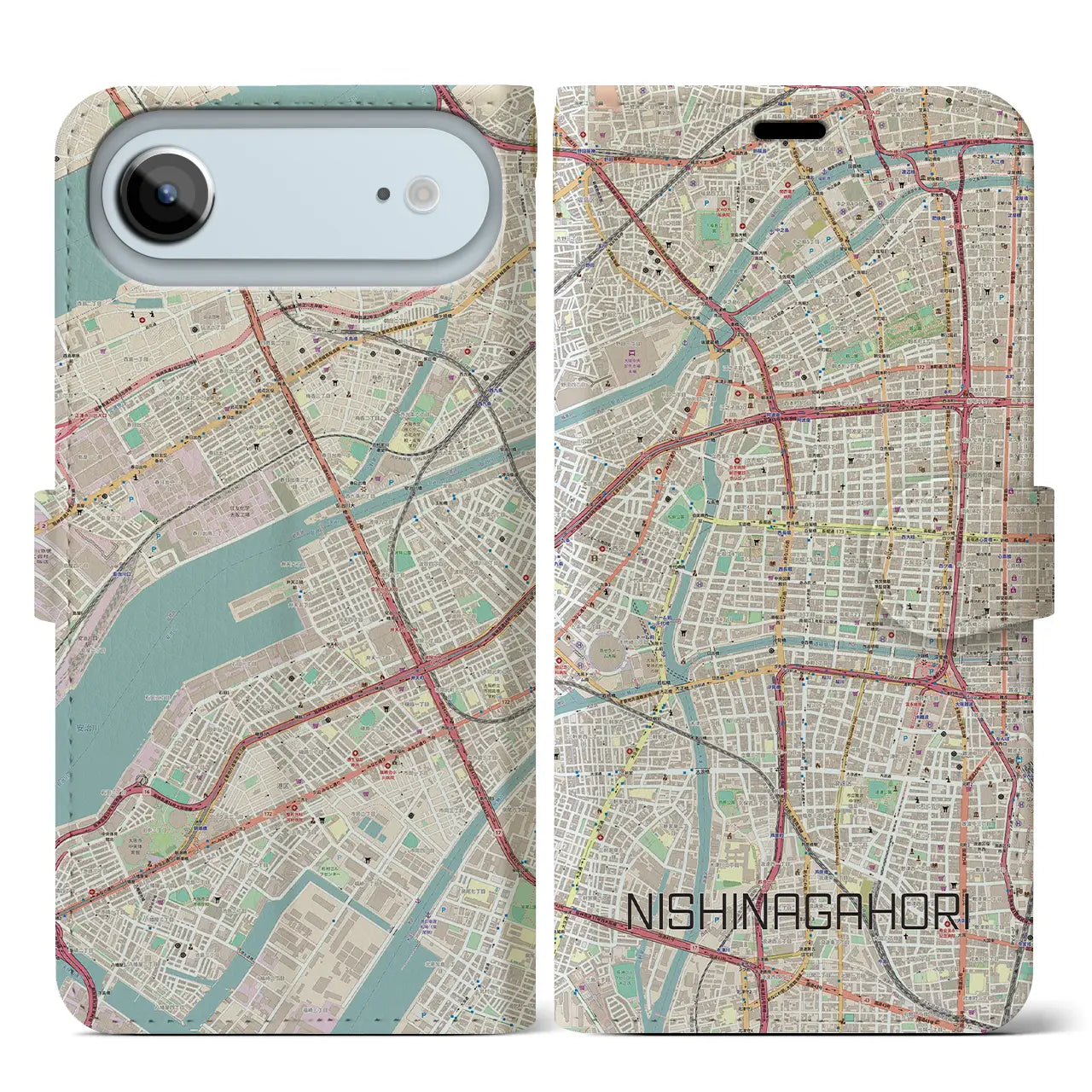 【西長堀（大阪府）】地図柄iPhoneケース（手帳タイプ）
