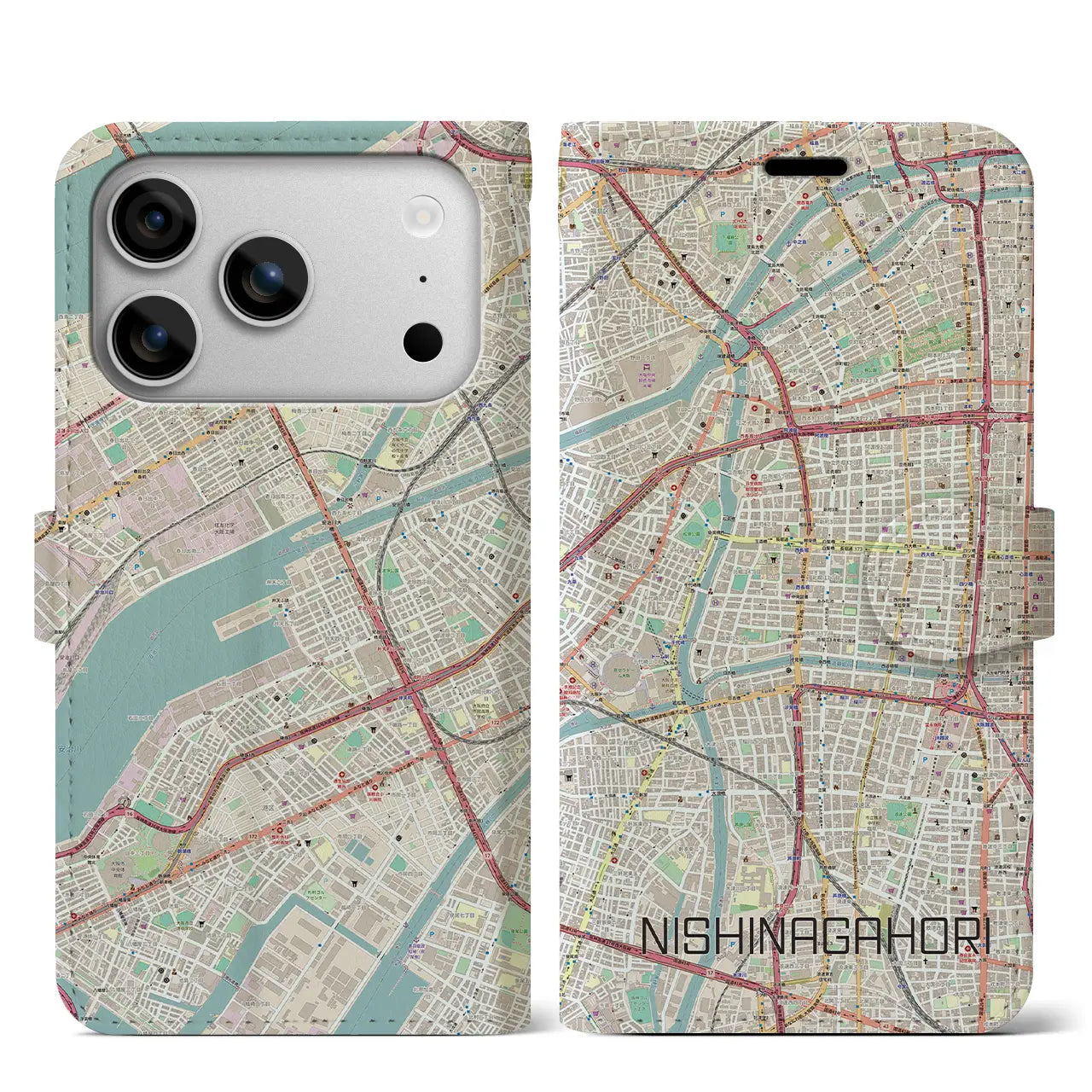 【西長堀（大阪府）】地図柄iPhoneケース（手帳タイプ）