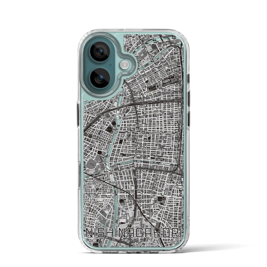 【西長堀(大阪府)】地図柄iPhoneケース(MagSafeタイプ)モノトーン・iPhone 16 Pro 用