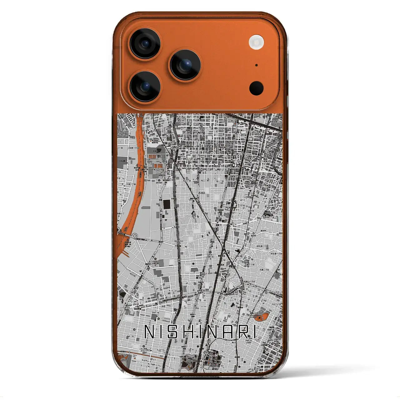 【西成（大阪府）】地図柄iPhoneケース（クリアタイプ）モノトーン・iPhone 17 Pro Max 用