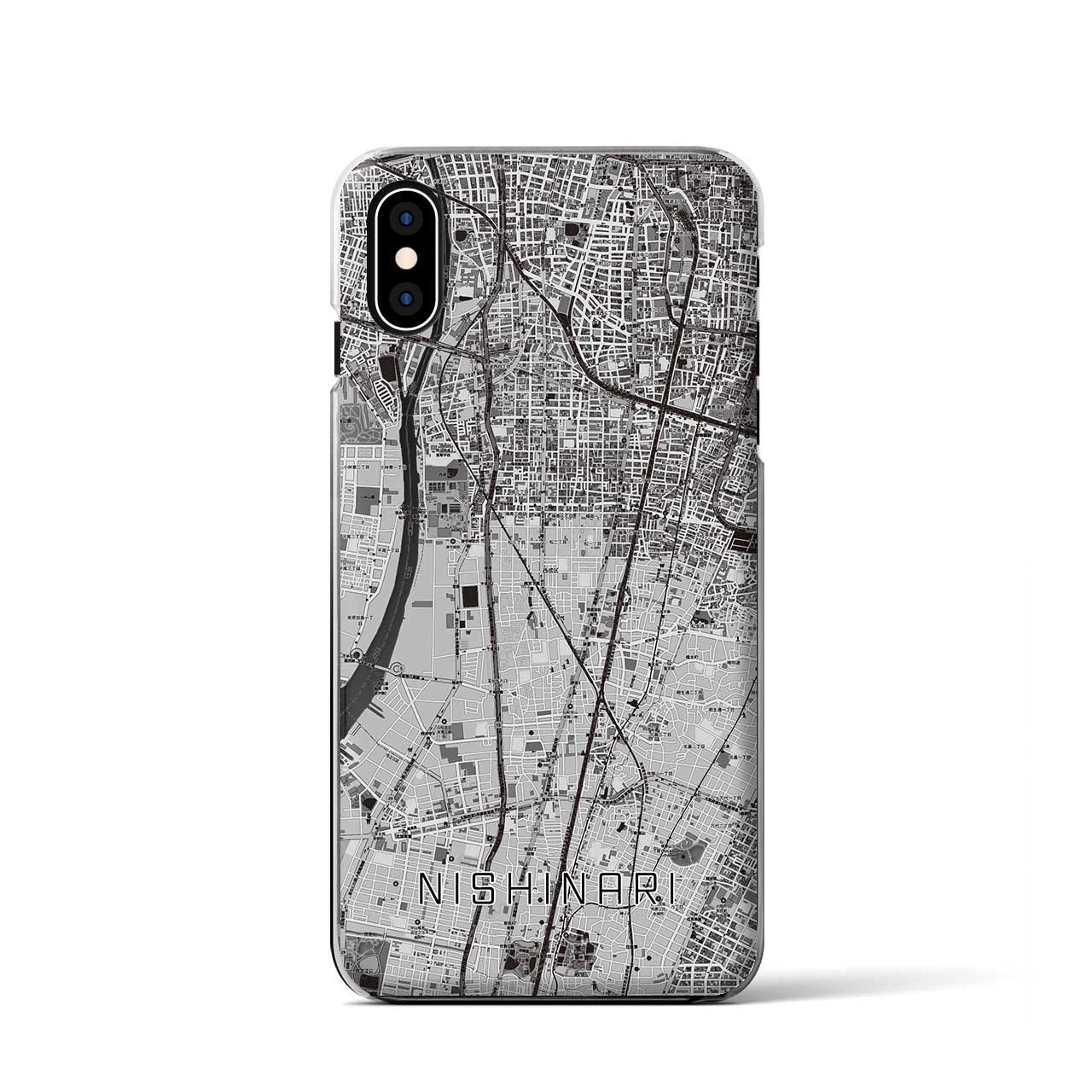 【西成（大阪府）】地図柄iPhoneケース（クリアタイプ）モノトーン・iPhone XS / X 用