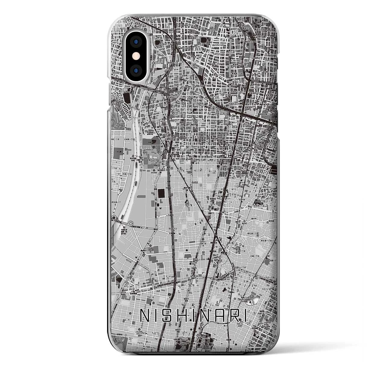 【西成（大阪府）】地図柄iPhoneケース（クリアタイプ）モノトーン・iPhone XS Max 用