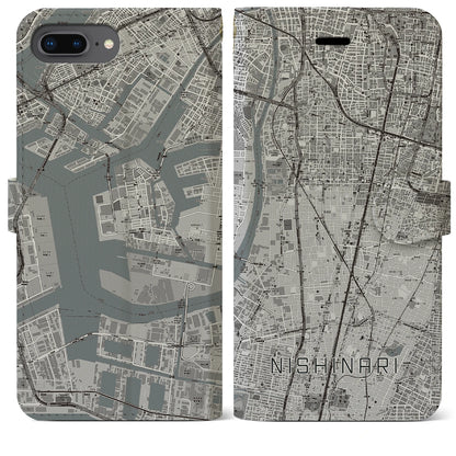 【西成（大阪府）】地図柄iPhoneケース（手帳タイプ）モノトーン・iPhone 8Plus /7Plus / 6sPlus / 6Plus 用