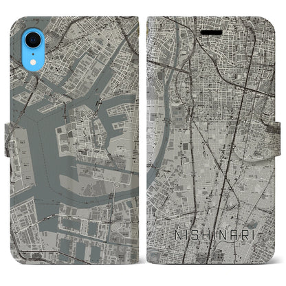 【西成（大阪府）】地図柄iPhoneケース（手帳タイプ）モノトーン・iPhone XR 用