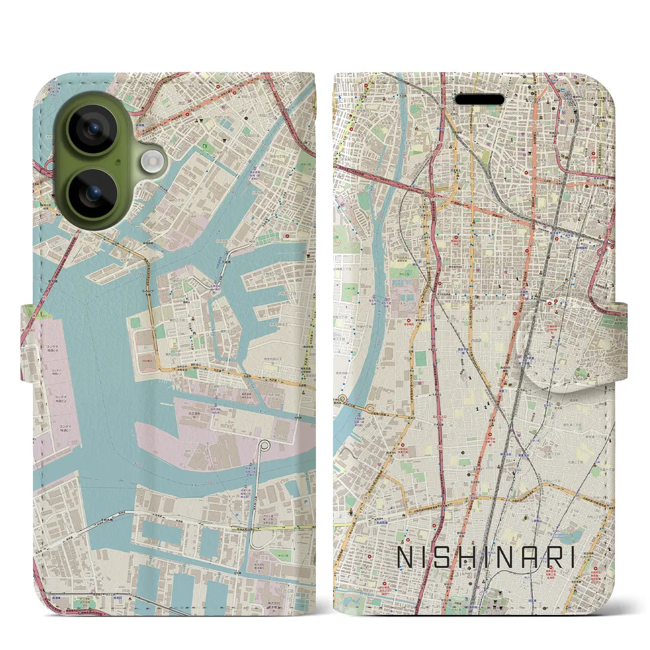 【西成（大阪府）】地図柄iPhoneケース（手帳タイプ）