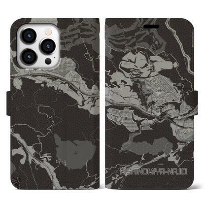 【西宮名塩（兵庫県）】地図柄iPhoneケース（手帳タイプ）モノトーン・iPhone 13 Pro 用