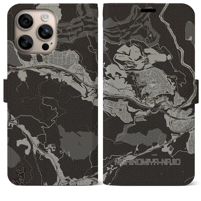 【西宮名塩（兵庫県）】地図柄iPhoneケース（手帳タイプ）モノトーン・iPhone 16 Plus 用